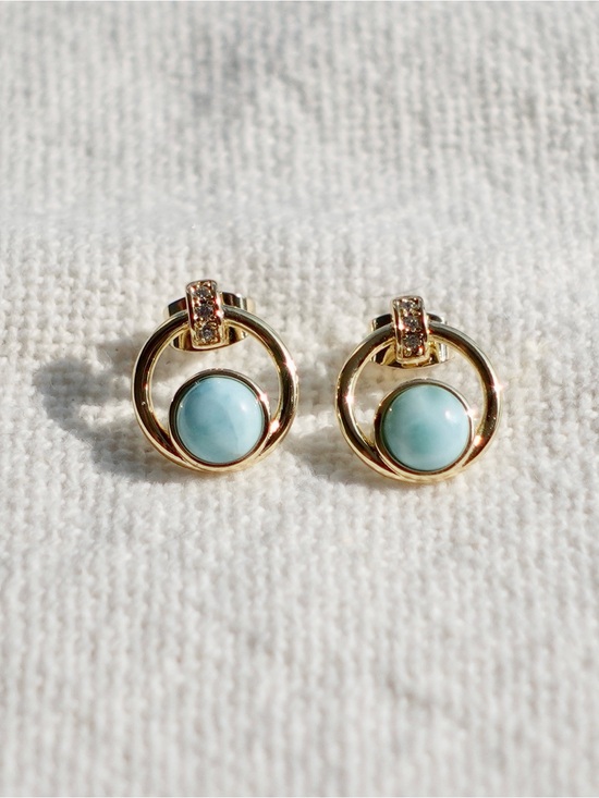Jewelry - NEW! Gold Plated Stud Earrings with Larimar Stone